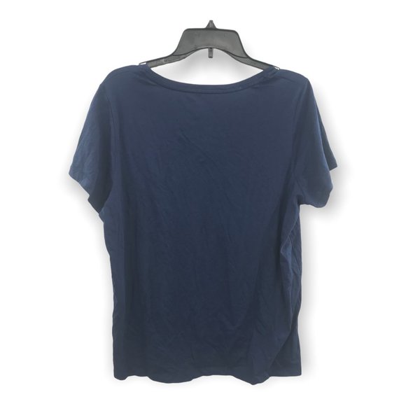 ^ Hue Womens Large Medieval Blue Solid V-Neck Short Sleeve Tee NWT - Picture 2 of 4